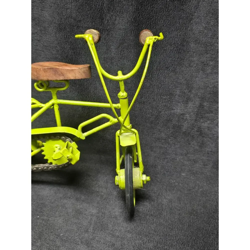 Green Metal Beach Cruiser Bike w. Wood Wheels Seat & Handle Bars Sculpture Ride